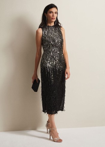 Phase Eight Clover Sequin Fringe Dress Black Canada | XPKOVZ-572